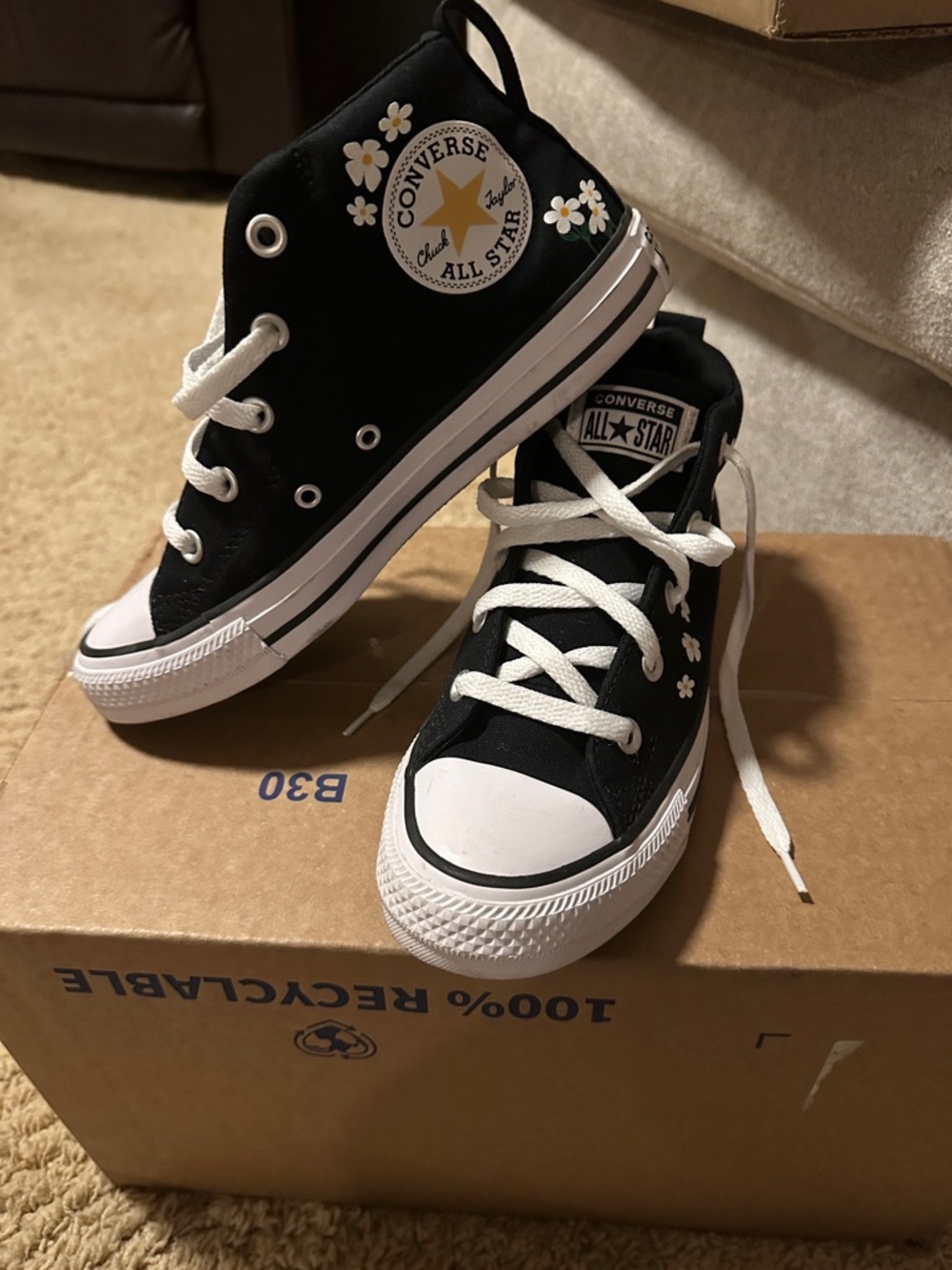 Converse Black Daisy High Top Sneakers with White Accents